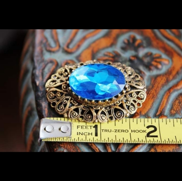 Vintage Blue Glass Art Nouveau Brooch Pin - Picture 4 of 5